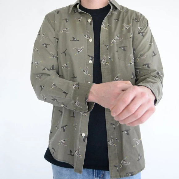 Vintage St.  John's Bay Green Duck Button Up Comfort Stretch Shirt S - Picture 2 of 11